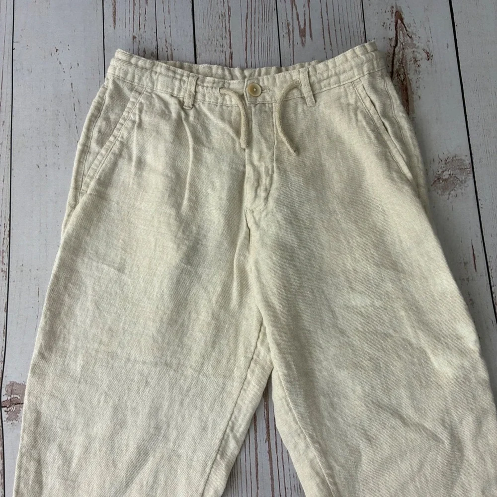 Zara Linen Blend Tapered Pants Oatmeal Beige Drawstring Waist Size 30